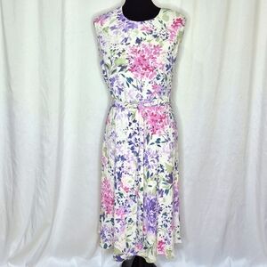Lauren Ralph Lauren Sleeveless Summer Floral Crepe Midi Dress Sash Belt - Size 4